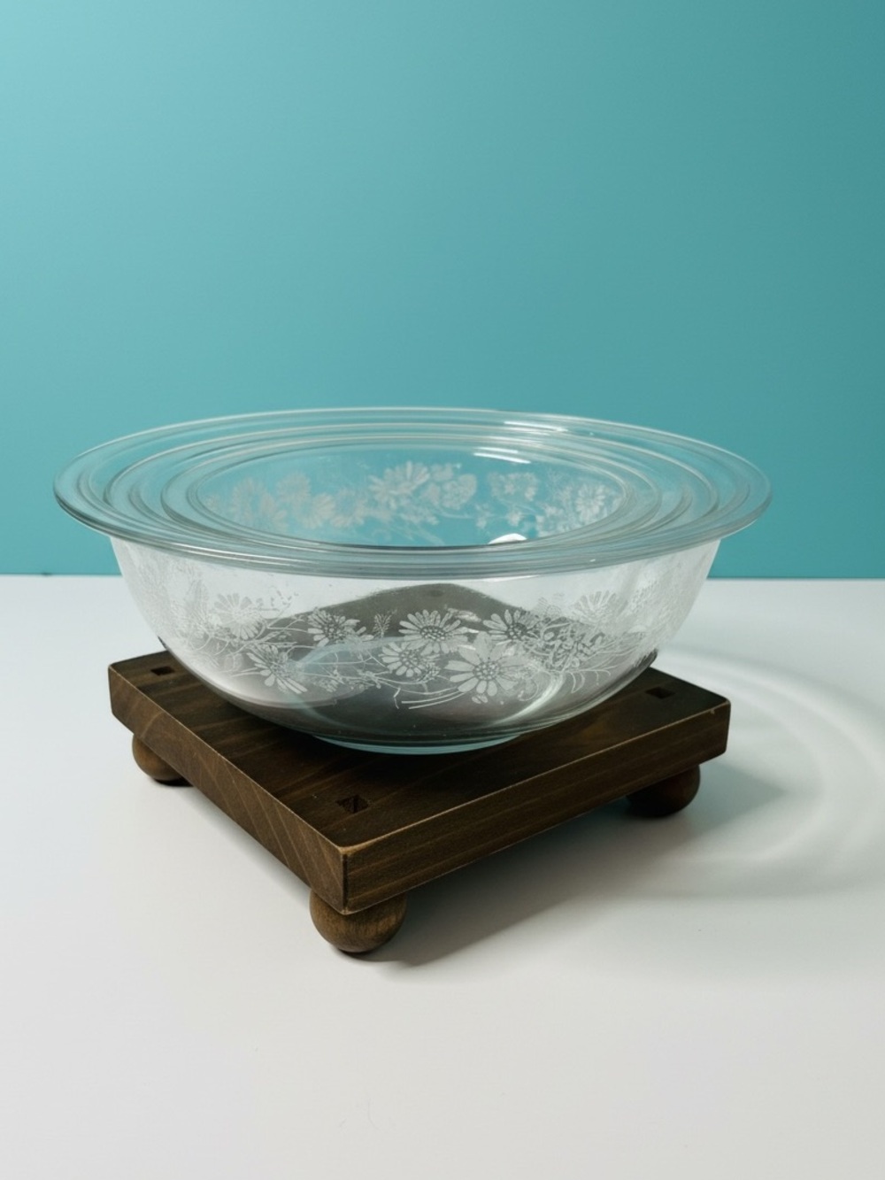 Vintage Pyrex Colonial Mist Clear Floral Mixing Bowl Set of 3